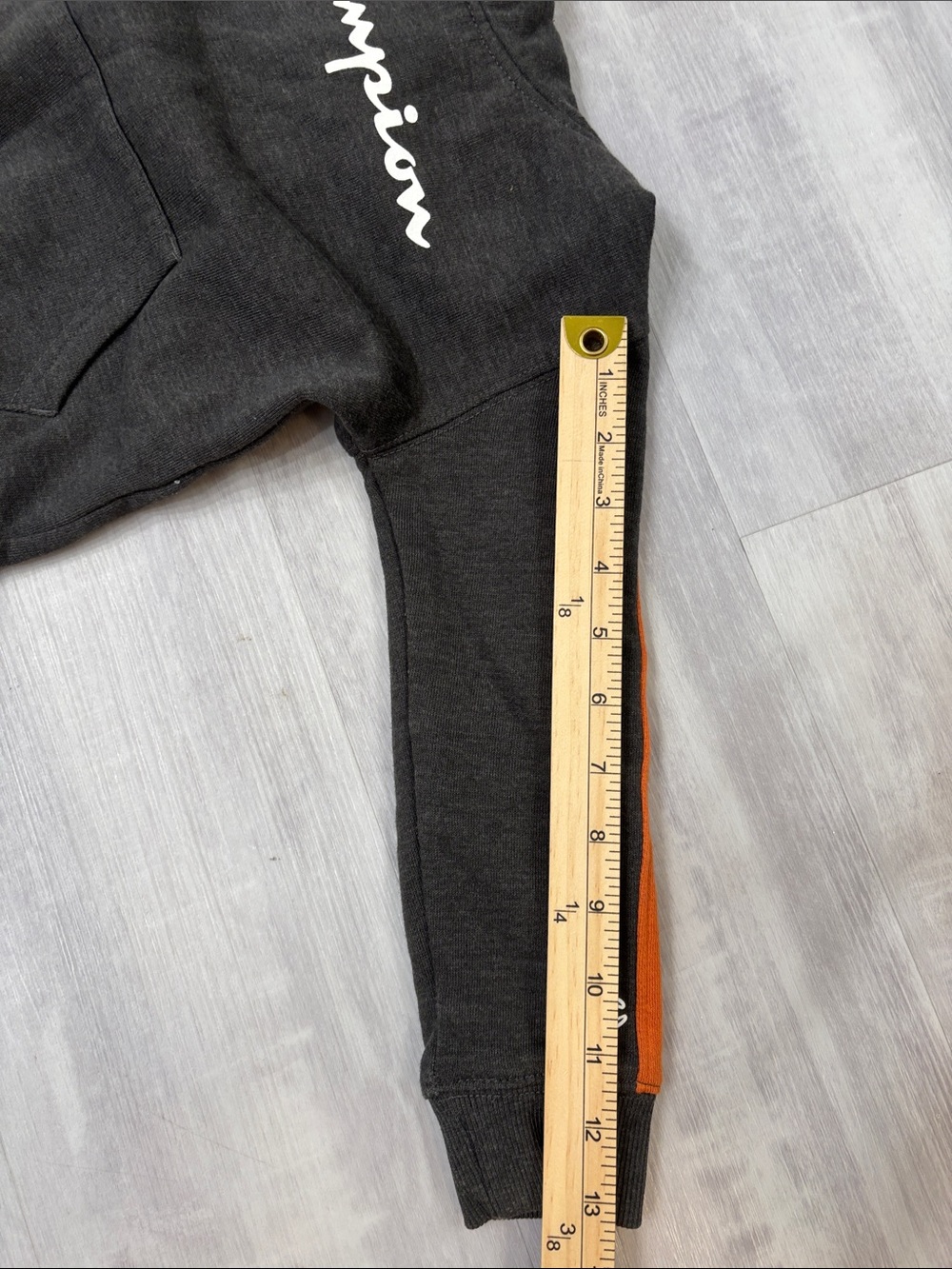 Champion Kids Granite Heather Hoodie with Orange Sleeve Stripe Size 6 - Picture 6 of 7